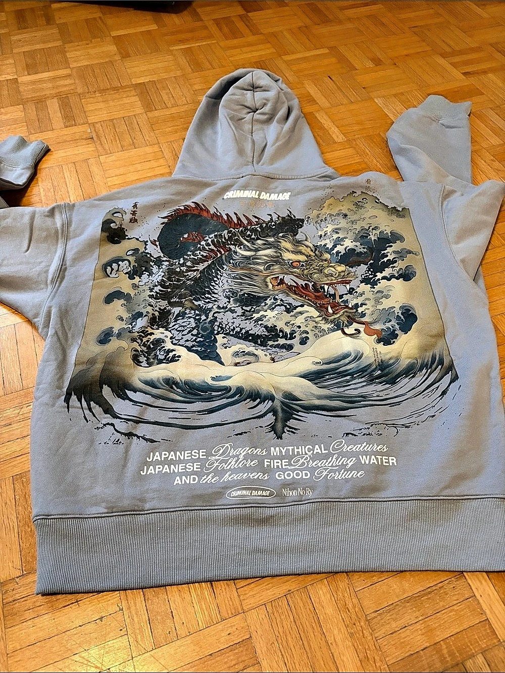 Criminal Damage Graphic Hoodie in Gray Large NWT